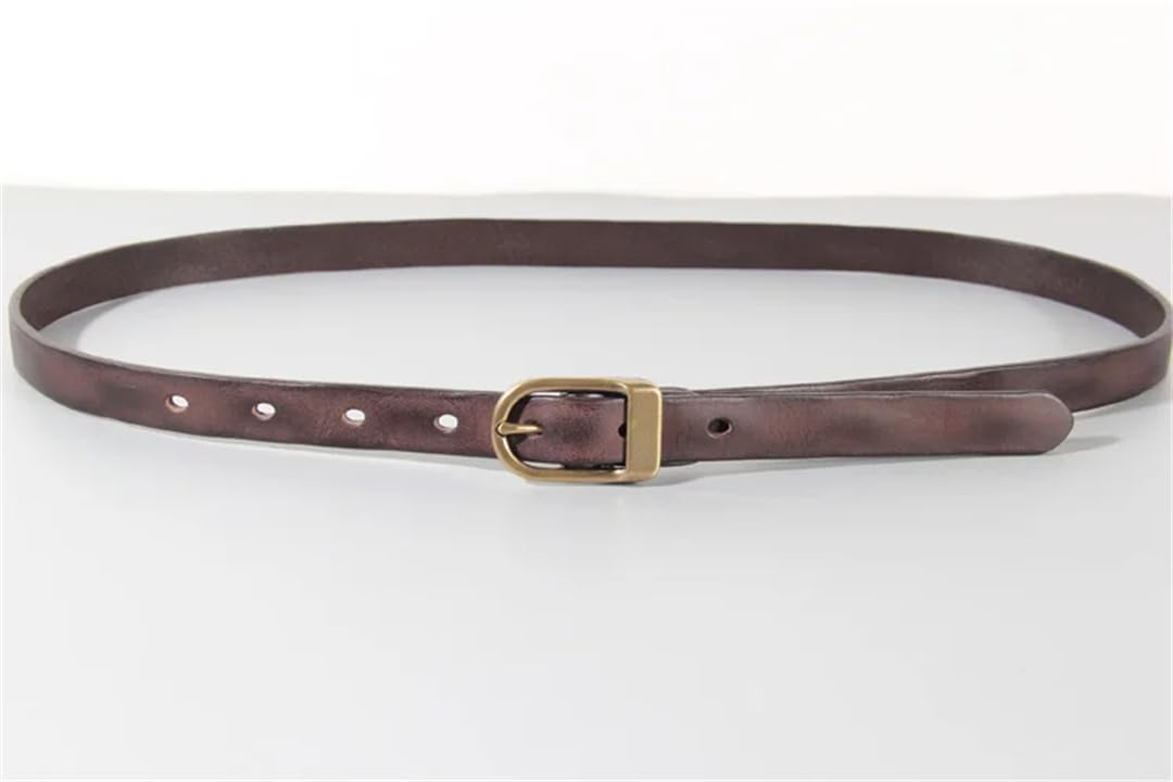 Ceinture rétro en cuir de vachette pour femme avec bouton en cuivre, ceinture de luxe décontractée pour jeans