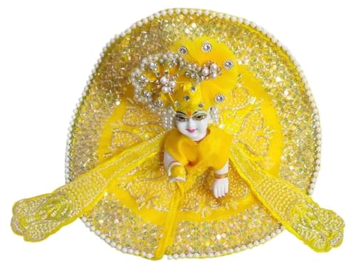 Image of Partish Laddu Gopal Heavy Janamashtmi Poshak with Pagdi, Patka and Choli (Size 4) l Ladoo Gopal Dress l Bal Gopal l Kanha Ji Thakur Ji Dress(Yellow)