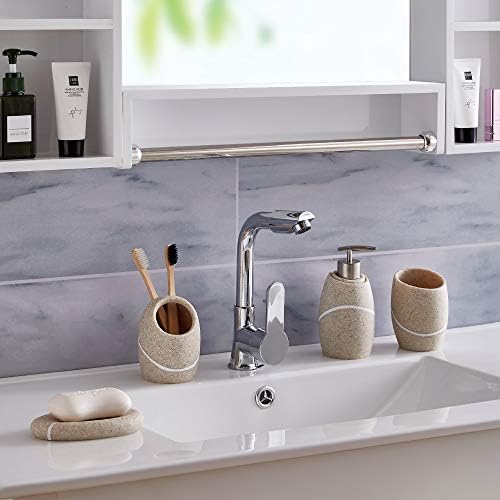 zccz Bathroom Accessories Set 4 Pcs, Décor Bathroom Vanity Countertop Accessory Set with Soap Dispenser, Toothbrush Holder, Bathroom Tumbler and Soap Dish, Beige