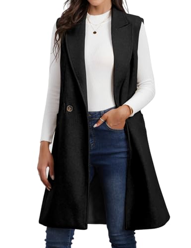 IDEALSANXUN Womens Long Vest Fall Winter Wool Sleeveless Blazer Jackets Waistcoat Coats