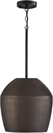 Capital Lighting 354212UR Della Handcrafted Terracotta Pendant Ceiling Light, 1-Light 100 Watt, 14" H x 13" W, Painted Umber and Matte Black