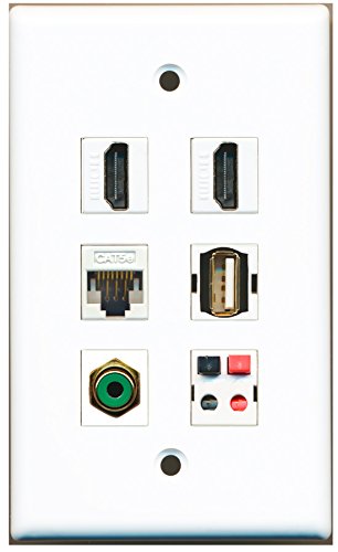 RiteAV - 2 HDMI 1 port RCA zielony 1 port USB A-A 1 port Cat5e Ethernet biały 1 port głośnik płyta ścienna