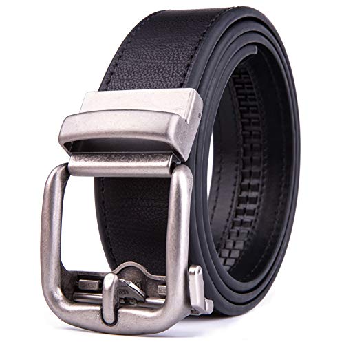 Men's Genuine Leather Ratchet Dress Belt with Automatic Buckle,Adjustiable Size,Handmade leather Strap (40/42, Black2073)