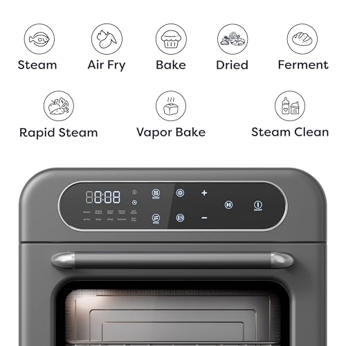 CIARRA Steam Oven Countertop with Air Fryer, 8 in 1 12L Mini Convection Oven with Steam, Rapid Steam, Air Fry, Vapor Bake, Steam Clean, Bake, Dried, Ferment, Grey