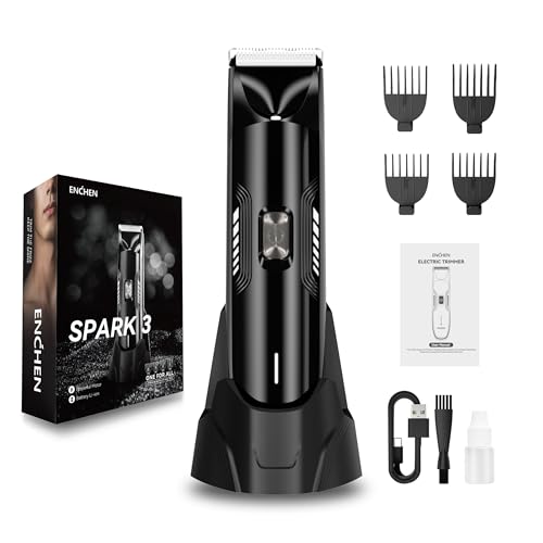 Image of ENCHEN Spark 3 Trimmer for Men Beard,Groin & Body Grooming Kit with Different Guide Combs,Professional Hair Clippers,Wet & Dry Use,Fast Charging,120 Mins Runtime,Black