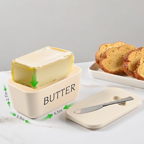 Butter Dish with Lid and Knife for Kitchen Coutertop,Food Grade PP Butter Holder with Cover and Stainless Steel Knife,Large White Butter Conainter - Image 4