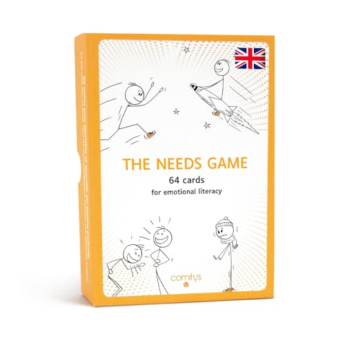 Comitys | The Needs Game | Language : English | 64 flashcards for Emotional Literacy | Non-Violent Communication Teaching Tool | 177 Needs to Discover | Pedagogical Tool | Self Expression