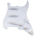 Musiclily 11-Hole SSS Prewired Loaded Pickguard with Dual Hot Rail High Output Pickups Set for Fender Squier Strat Electric Guitar,4Ply White Pearl