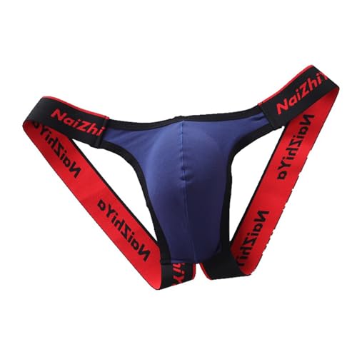 Men's Brief Underwear Sexy Thong Underpants Hollow Cotton Breathable U-Convex Pouch Underwear（Royal blue-L）