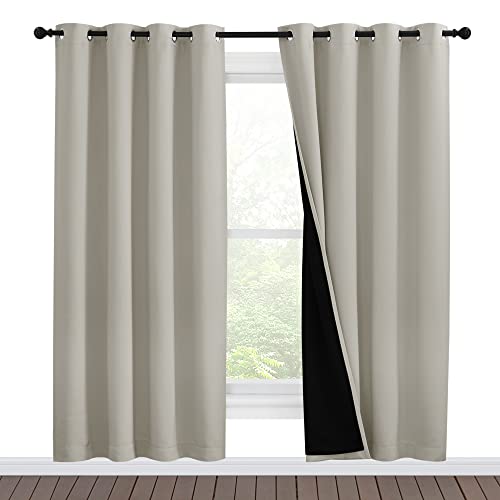 Image of NICETOWN 100% Blackout Window Curtain Panels, Full Light Blocking Drapes with Black Liner for Nursery, 78-inch Drop Thermal Insulated Draperies (Natural, 2 Pieces, 55-inch Wide Per Panel)