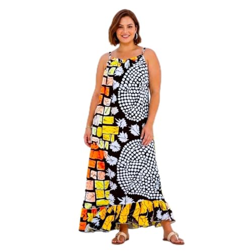 Robe longue à imprimé floral en coton marron et jaune, taille L pour femme