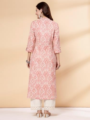 Image of Pistaa's Women's Cotton Regular Fit A Line Floral Print A-Line Regular Kurta