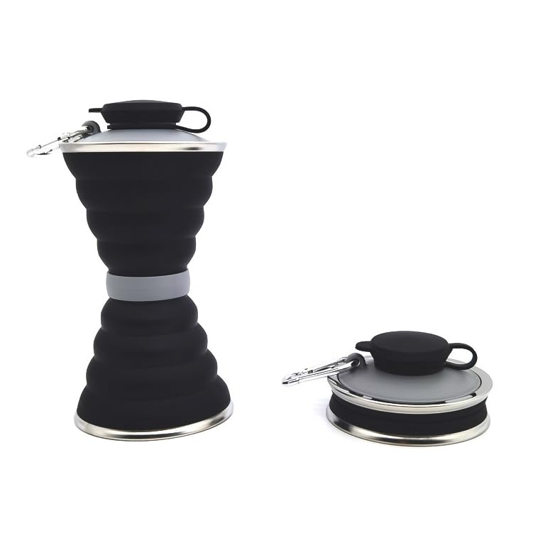 Bottiglia D'acqua Pieghevole in Silicone A Compressione Minimalista Per Lo Sport Per L'escursionismo in Palestra All'aperto,Nero,9.6 * 9.6 * 18.5 cm