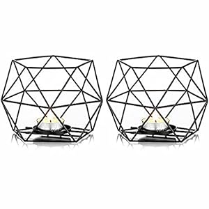 BESTDELI 2 stukken van kandelaars zwarte kandelaars, metalen geometrische kandelaars, cilinders kerst bruiloft huis salontafel decoratie, ceremonie en verjaardag kern