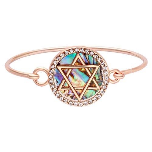 Image of Jewish Charm Star of David Abalone Shell Wire Openable Crystal Bangle Bracelet