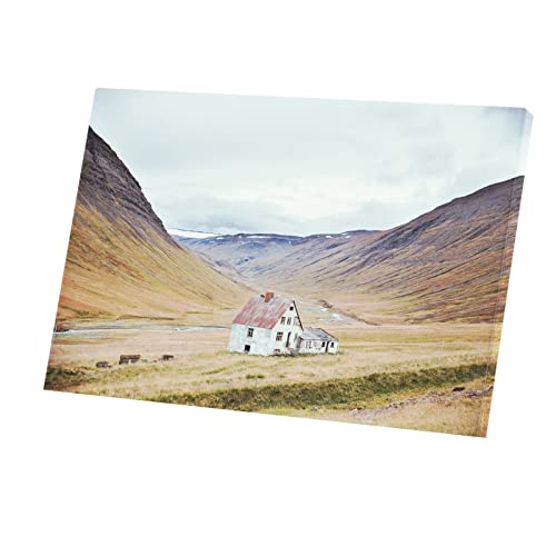 Tableau montagnes et ferme Toile décorative 90x60 pour chambre parentale