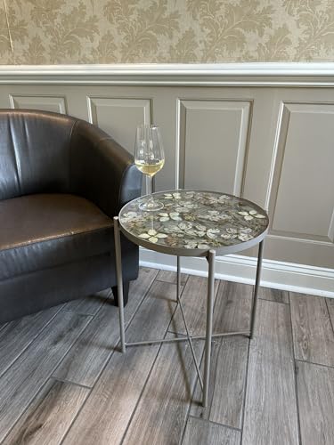 Epoxy resin coffee table with natural flowers. Handmade. All flowers and plants are collected and dried by hand. For Living Room, Bedroom, Dining Room (dark gray-beige)