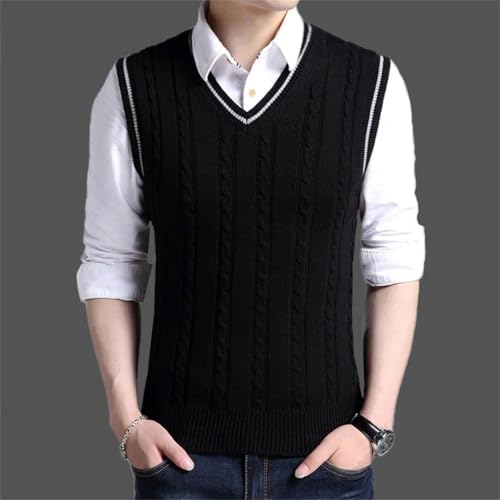 Men’S Thick Cable Knitted V-Neck Sweater Vest Korean Style Sleeveless Solid Color Pullover Waistcoat3