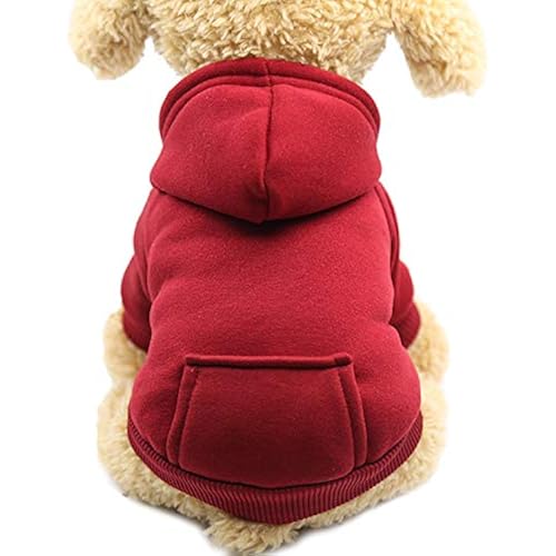 Jecikelon Winter Dog Hoodie Sweatshirts with Pockets Warm Dog Clothes for Small Dogs Chihuahua Coat Clothing Puppy Cat Custume (Wine red, Medium)