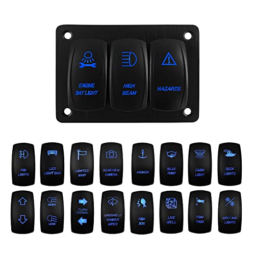 Image of 3 Gang Custom Toggle Switch Panel Blue Led Waterproof UTV Rocker Switch Panel for Car Boat Truck Off Road Vehicle RV RZR IP66