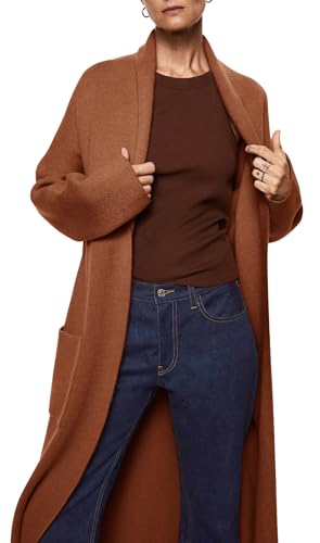Image of Womens Long Sleeve Maxi Cardigan Open Front Oversized Knitted Sweater Coat Casual Lapel Warm Overcoat with Pockets