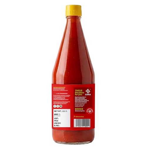Image of Zama Organic Tomato Ketchup 950g | 89% Desi Tomatoes | No Preservatives | No Added Colours | Made with Organic Brown Sugar | Rich, Thick & Natural Taste