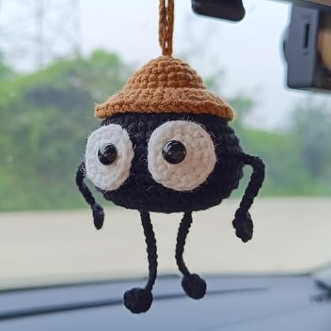 Levvohd Cute Soot Sprite Car Decor, Anime Rear View Mirror Car Accessories Hanging Ornament, Car Charm Dashboard Decorations Funny Gifts for Women Men (Hand Crochet 1 Pcs + Mini 10 Pcs) Cover
