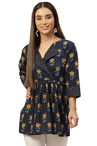 Image of feranoid Women's Cotton Floral Printed Short Kurti Tunic Top