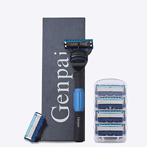 Men's Safety Manual Razor with Lubrication Strip Detachable Zinc Alloy Sharp Shaver for Facial Body Cleaning (1 Razor Handle + 5 Five-Layer Floating Blades)