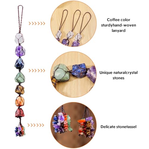 Image of Runyangshi Large 7 Chakra Raw Crystal Hanging Ornament - 30-40cm Handmade with Natural Stones for Home, Window, Feng Shui, Meditation, Yoga & Energy Healing