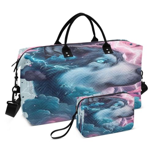 Wolf Cloud Animal Color Travel Duffle Bag Gym Bag Weekender Bags with Toiletry Bag Travel Trip Tote Bag