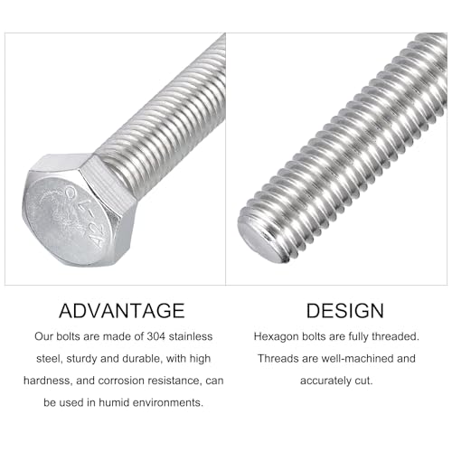 Image of METALLIXITY Hex Bolts (M12-1.75x120mm) 2Pcs, 304 Stainless Steel Coarse Fully Threaded Hex Head Screw Bolt Machine Screws - for Furniture Repair, Silver