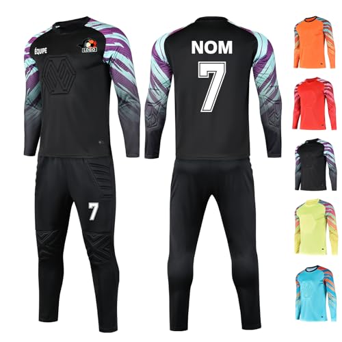 LAIFU - Maillots de Gardien De Football Personnalisés-Maillot Gardien de But Adulte Enfant Personnalisé avec Votre Nom Numéro de Logo D'équipe (Noir)