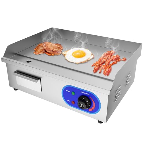 TAIMIKO Electric Griddle Commercial Counter Top Stainless Steel Hot Plate Kitchen Grill 3KW Fried Pans Burger Bacon Egg Fryer Barbeque (Full Flat)