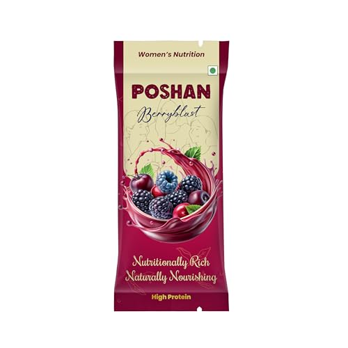 Image of POSHAN Women's Nutrition Protein Bar, 40 g | 8g Protein with 4G Fiber |No Added Sugar, 100% Vegetarian & Gluten-Free| Made with Dates, Ragi and Superfoods| Gut Friendly, No Trans Fat (Pack of 1, Berryblast)