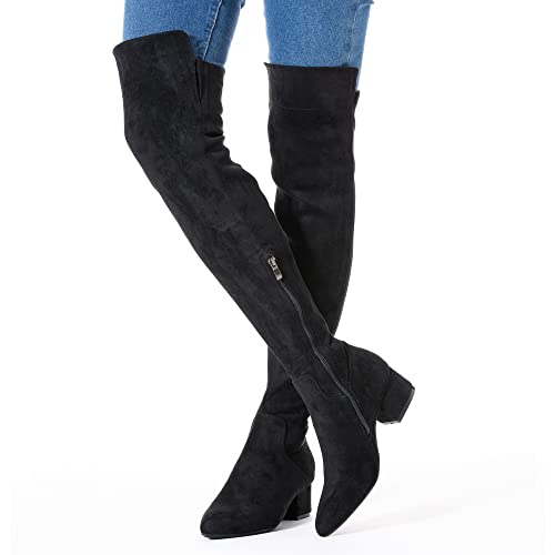 N.n.g Women Over The Knee Boots Thigh High Suede Block Heel Black Size 8.5 Winter Otk Boots Pointed 2 Inch Low Heel Comfort #TOP5