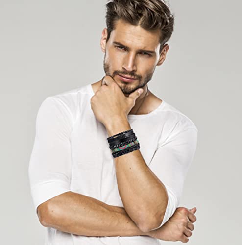 Mozaka 34Pcs Braided Leather Bracelets For Men Women Wrist Cuff Bracelet Set Hemp Cords Wood Beads Ethnic Tribal Handmade Wrap Wristband Bracelets Bulk Adjustable #TOP4