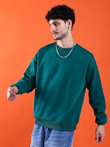 Image of The Indian Garage Co Men Oversized Solid Crew Neck Overhead Sweatshirt