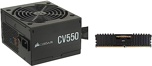 Image of Corsair CV550, CV Series, 80 Plus Bronze Certified, 550 Watt Non-Modular Power Supply - Black & Vengeance LPX 8GB DDR4 3000 (PC4-24000) C16 PC Memory (CMK8GX4M1D3000C16)
