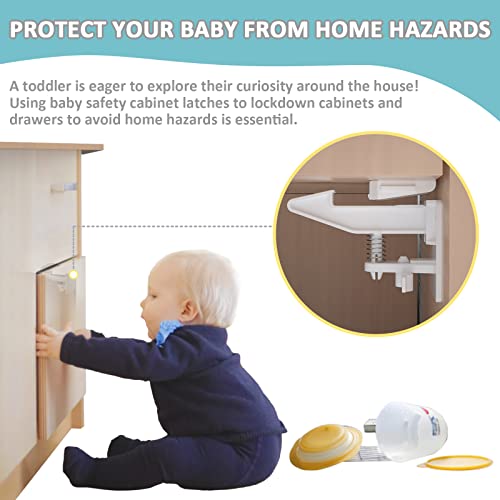 10 Pack Child Proof Cabinet Locks, Upgraded Child Safety Cabinet Latches Invisible With Deactivated Mode, Enlarged 3M Tape, Extra Long Baby Safety Drawer Latches, Fit For Most Cabinets And Drawers #TOP1