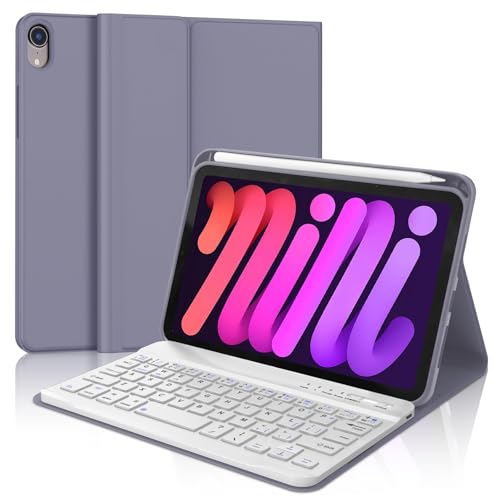Keyboard Case for iPad mini 7th Gen(A17 Pro, 2024) & 6th Gen(2021) 8.3", UK Layout Wireless Bluetooth Keyboard, Slim Cover with Pencil holder for iPad mini 7th/6th Generation 8.3 inch, Lavender Purple