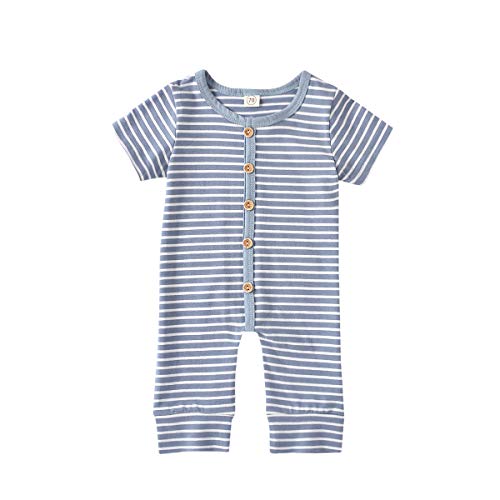 YOUNGER TREE Newborn Baby Boys Summer Outfits Short Sleeve Stripe Romper Girsl Jumpsuit Infant Bodysuit (Gray-Blue, 6-12 Months)