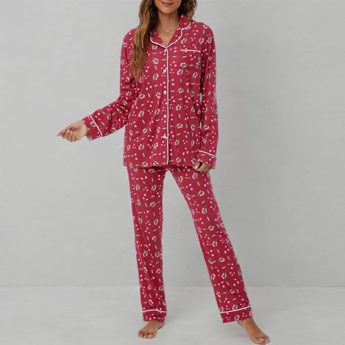 Image of Tugege Pajamas Set Long Sleeve Sleepwear Womens Button Down Nightwear Pj Sets