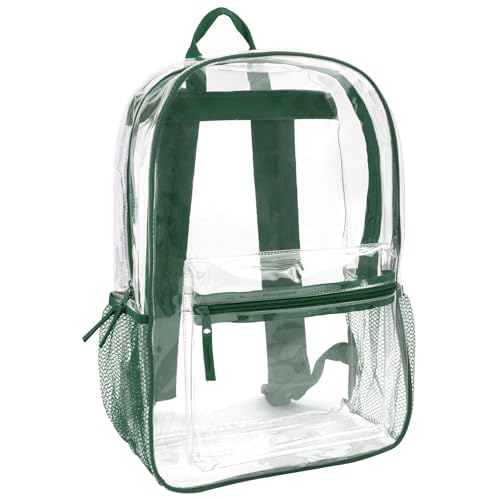 Clear Backpack Heavy Duty Transparent Bookbag for Kids, Boys, Girls, School, Travel, Stadium Approved (Green)
