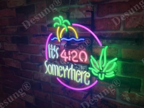 Image of New 17 inchx13 inch Its 420 It's 4:20 Somewhere High Life Leaf Palm Tree Neon Sign Man Cave Signs Sports Bar Pub Beer Neon Lights Lamp Neon Light Handmade LED Neon Tubing Signs