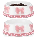 Reallnaive 2 Pcs Pink Bow Ceramic Bowl for Small Dog and Cat Cute Bowtie Pet Bowl for Food Water Macaron Pink Dish Pets Feeding Bowls Suitable Small Cat Dogs