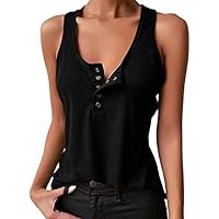 ZuzongYr Blusas De Mujer Transparente Camiseta sin mangas informal sexi para mujer, camiseta sin mangas con cuello en V, camiseta sin mangas con botones de Camiseta Deportiva Mujer Tirantes