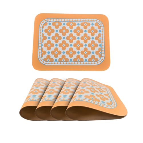 Image of Faux Leather Dining Table Placemats | Heat Insulation & Stain Resistant Waterproof Non Slip Dinner Table Mats | Perfect for Home, Kitchen, Restaurant, Office (Pastel Orange, Set of 4)
