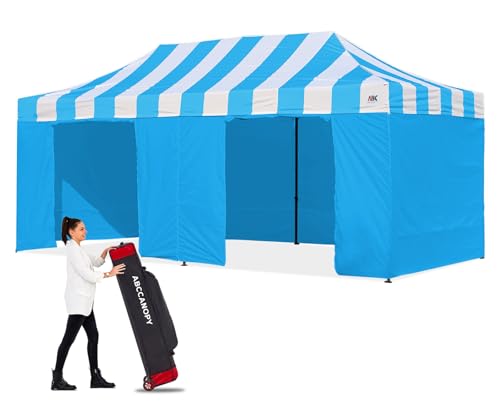 Image of ABCCANOPY Heavy Duty Easy Pop up Canopy Tent with Sidewalls 10x20,Strip SkyBlue