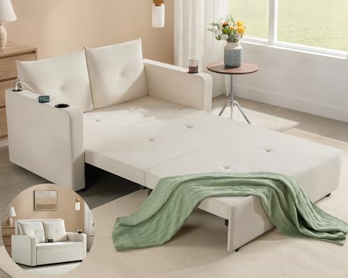 Living&Giving 3 in 1 Pull Out Couch, 56" Velvet Convertible